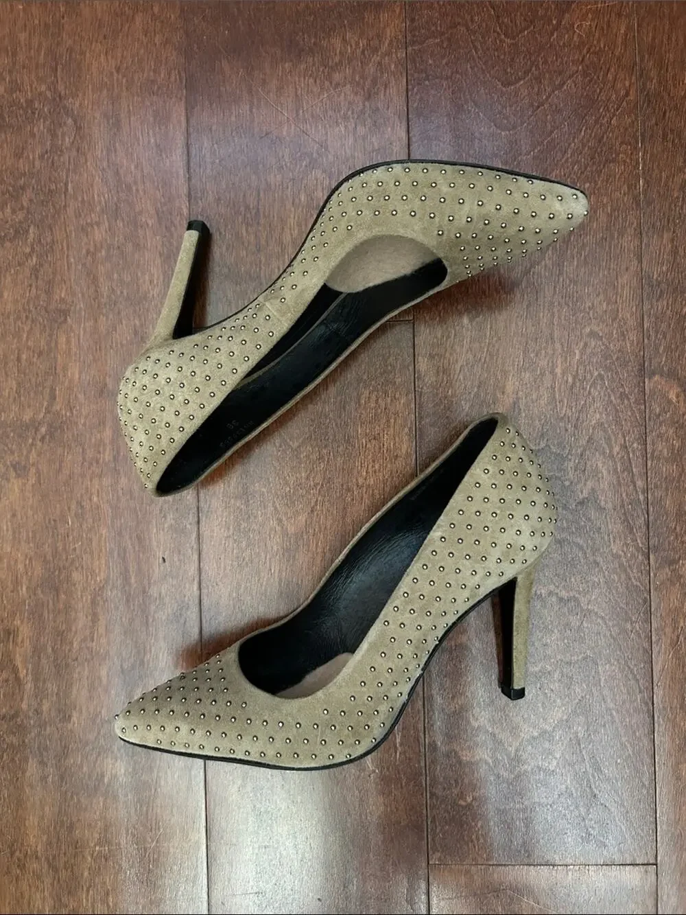 The Kooples Taupe Suede Studded Pointed-Toe Stiletto Heels, Size 5.5/6 (36)